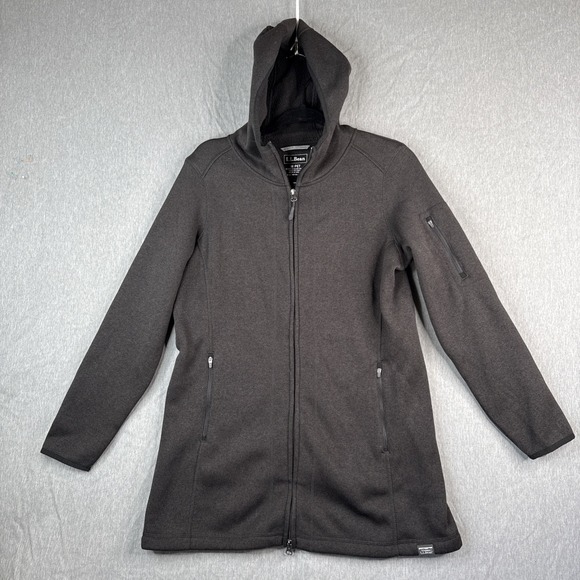 L.L. Bean Tops - LL Bean Hoodie Sweatshirt Womens Medium Black Waffle Fleece Full Zip Jacket